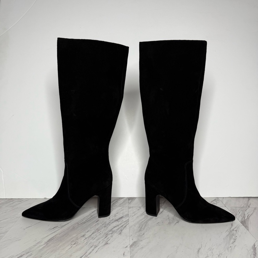 Steve Madden Evey Black Suede Pointy Toe Heeled Tall Boot 7 1/2 M - Picture 8 of 15